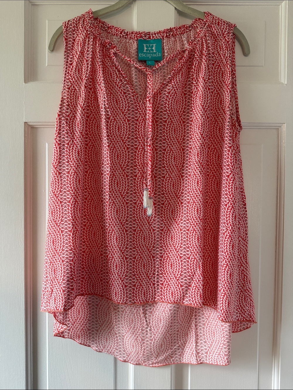 escapada Coral-Red Printed Sleeveless Tie-Neck Camisole